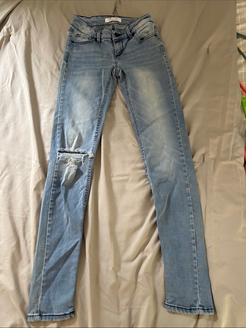 Light Blue Distressed Skinny Jeans - Women